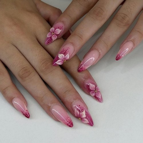 Pink Floral Ombre Nails