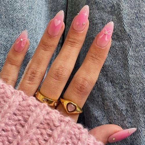 Pink Heart Nails