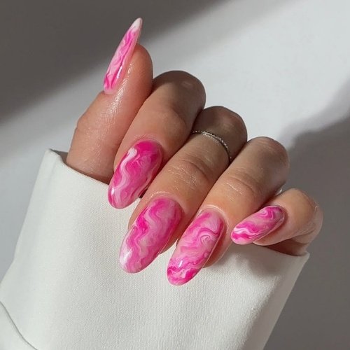 Pink Marble Wave Nails