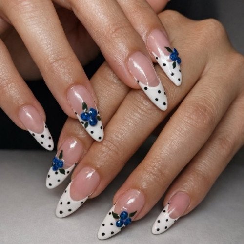 Polka Dot Coastal Floral Nails