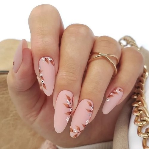 Rose Gold Leaf Nails
