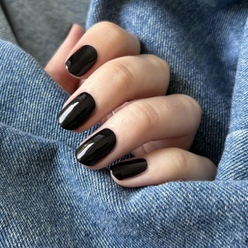 Short Glossy Black Nails