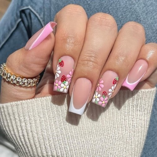 Strawberry Floral Nails