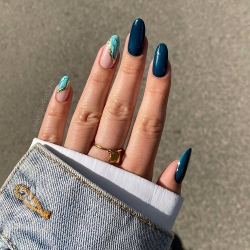 Teal Marble Nails