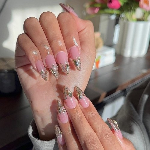 Blush Crystal Edge Nails