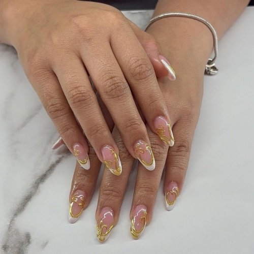 Gold Outline French Nails