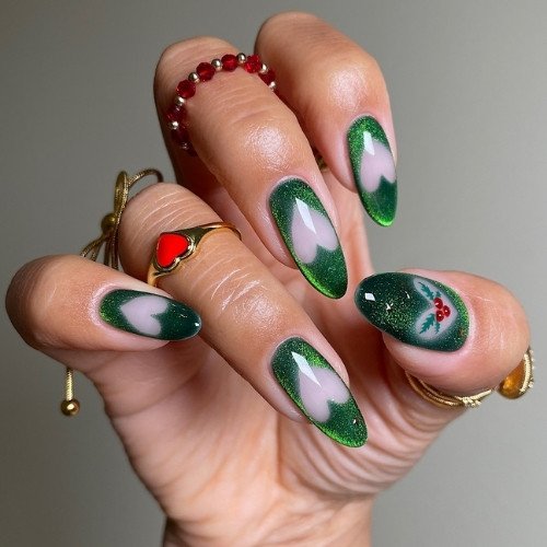 Green Velvet with Heart Details