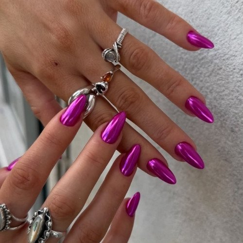 Hot Pink Chrome Nails