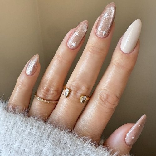 Pearl Nails with Star Accents