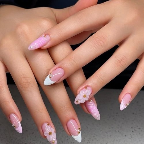 Pink Bloom Nails
